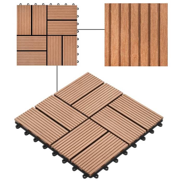 VidaXL 11x Carreau de Terrasse WPC 30x30 cm 1 m² Marron Dalle de Chemin 45029