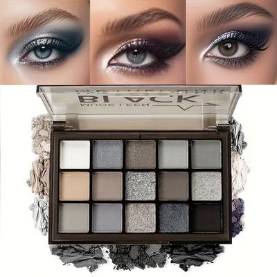 Smoky Eyeshadow Palette mit 15 Farbtönen. Langanhaltender, hochpigmentierter Lidschatten mit vielseitigen Matt- und Glitzer-Finishes, Punk-Schwarz und Graustufenfarben.