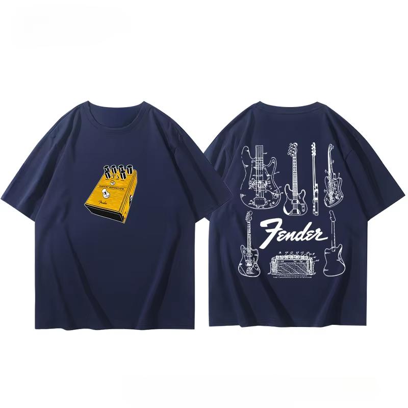 Summer Men T-Shirt Fender Electric Guitar Band Short Sleeved Boys and Girls Summer Guitarist Costumes Around Printed T-shirt
