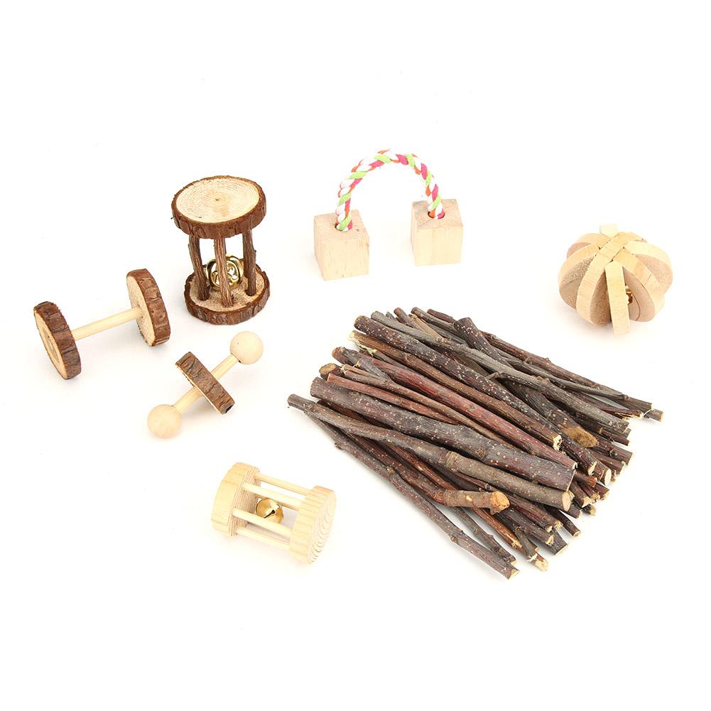 Wooden Small Pet Chewing Playing Biting Toy Set for Hamster Chinchilla Rabbit(seven piece )