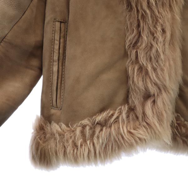 OLD 90s Leather Jacket 9 Beige Boa Fur Lining Women Used