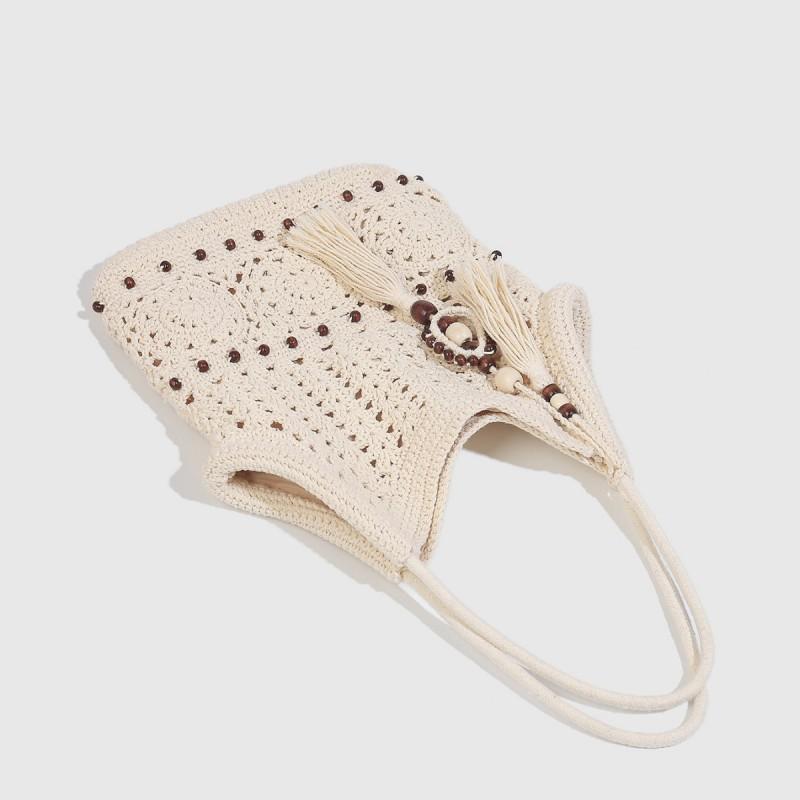 Sen Ethnic Style Hollow Tassel Woven Bag Women's Literary Knitted Commuter Seaside Vacation Tote