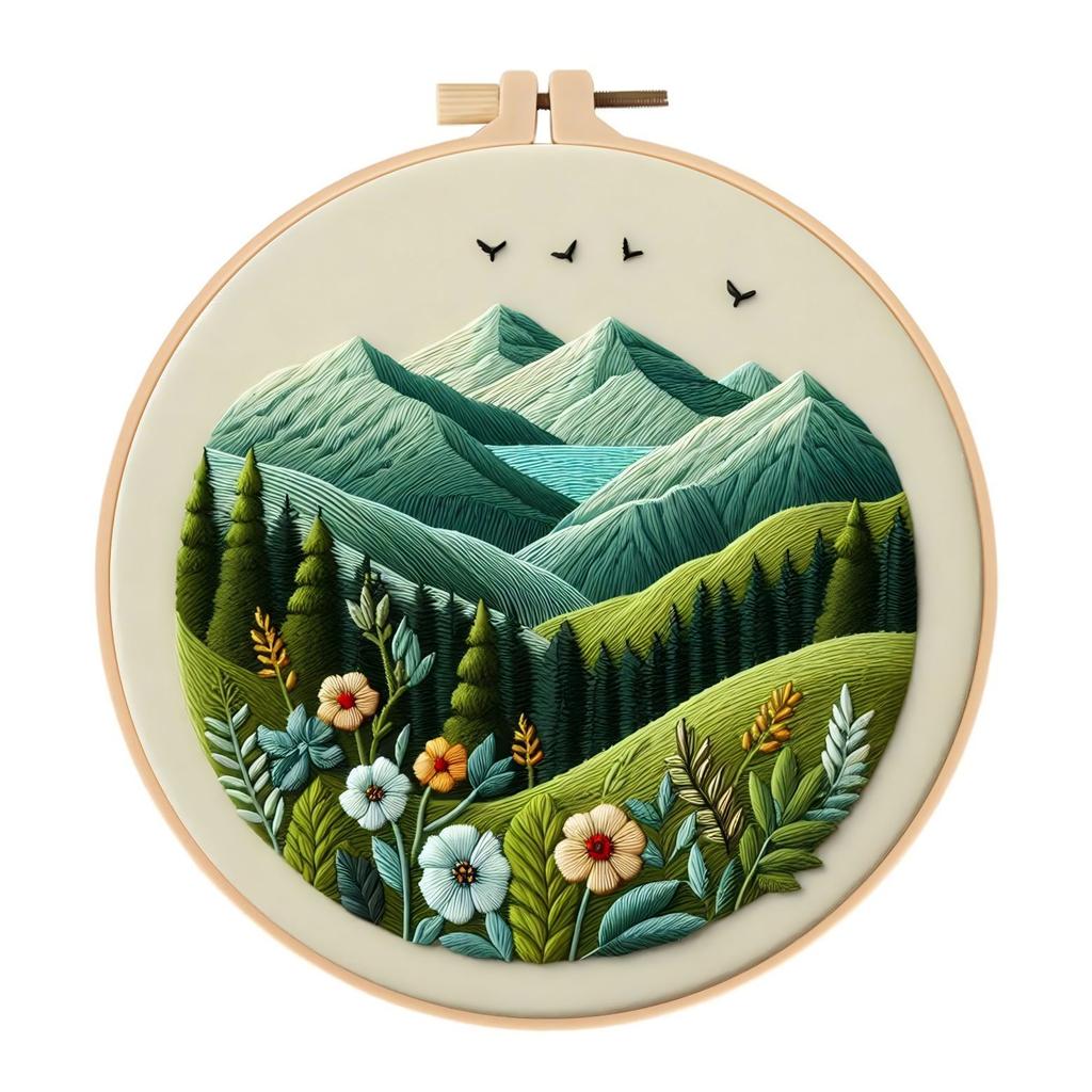 1set Spring/Summer Mountain and Sea Series Embroidery DIY Material Kit, including tools, suitable for beginners. Hand embroidery fabric materials.
