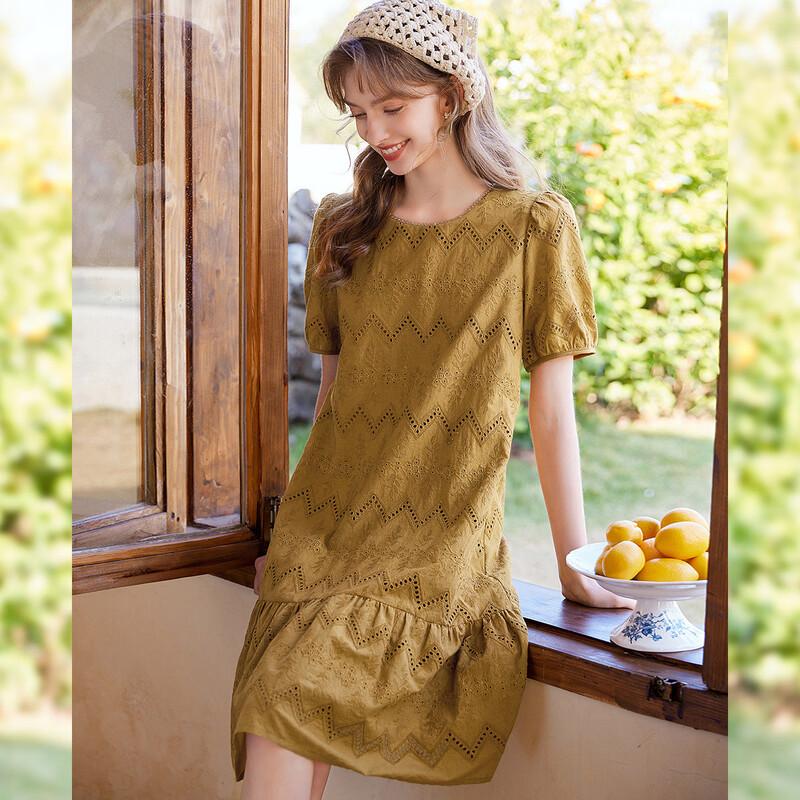 Bailuyu Puffy Sleeve Cutout A-Line Midi Dress M