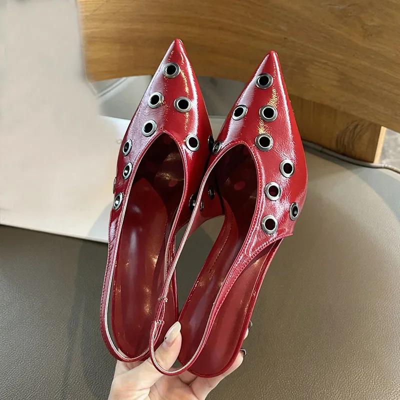 Fashion Elegant Pointed Toe Back Strap High Heels Women Fashion Metal Decoration Brand Designer Shoes Comfortable Shallow Dress Shoes
