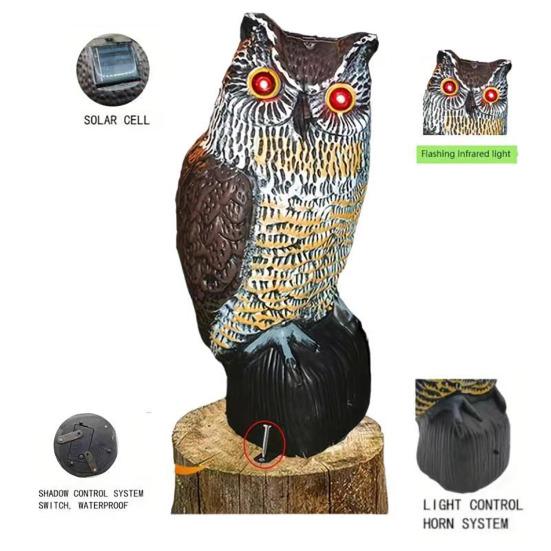 Owl Garden Statue Solar Light Induction Eyes Owl Sculpture Making Sound Figurines Indoor Outdoor Home Office Halloween Decoration Animal Ornament