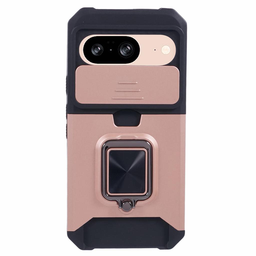 Pro Google Pixel 9/Pixel 9 Pro Pouzdro Držák na karty PC+TPU Stojánek Kryt telefonu s ochranou objektivu