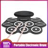 Bateria de Mesa Multifuncional Recarregável Portátil 9 Pads Bateria Eletrônica Enrolável Silicone Pad de Prática