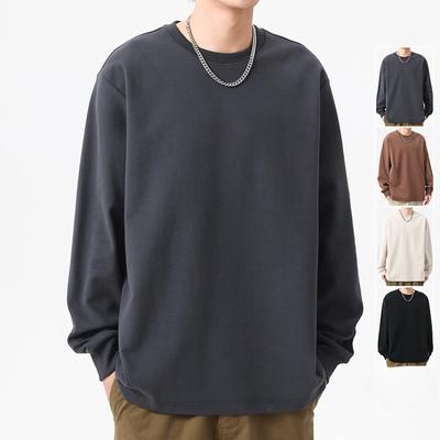 Autumn Teen Long-Sleeved T-Shirt Men'S High-End Crew Neck Trendy Brand American Solid Color Bottoming Shirt Sweater
