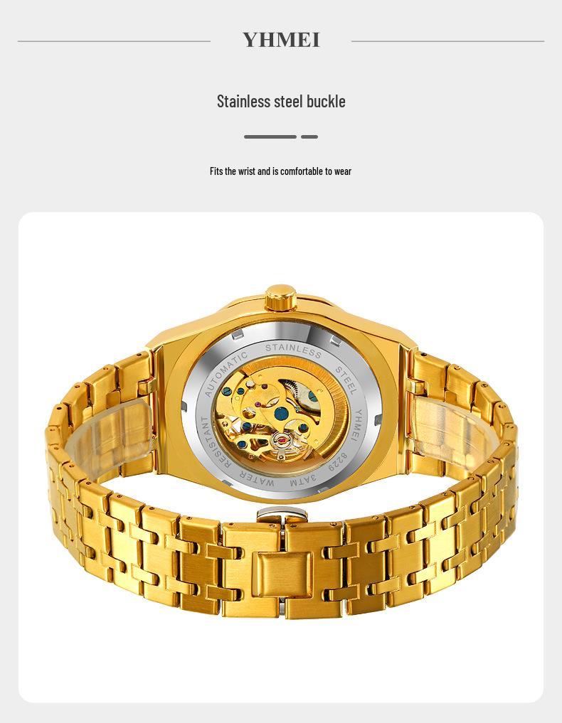 Men's Luxury Stainless Steel Skeleton Mechanical Watch with Large Dial, Fully Automatic Design