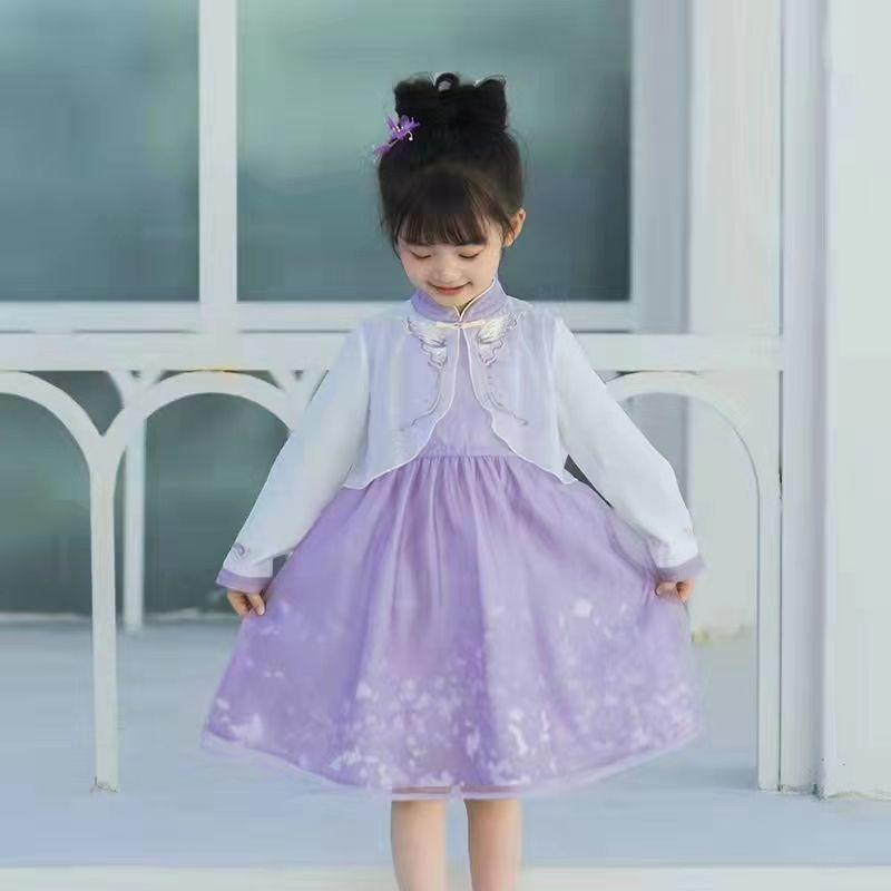 Hanfu kız Çin tarzı kumaş yaz elbisesi Antik Tang takım elbise süper peri kostüm küçük kız denizkızı prenses etek iç çamaşırı