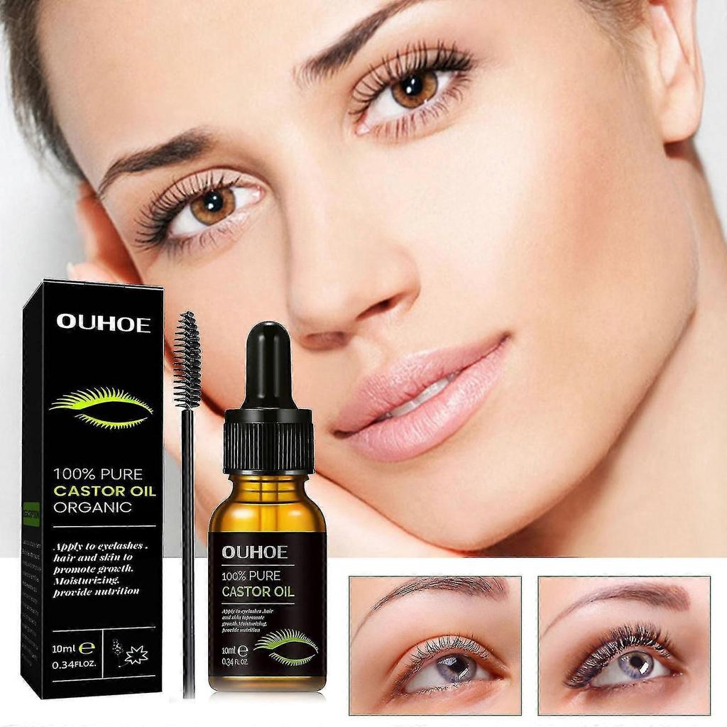 Siero per Ciglia all'Olio di Ricino, Olio Essenziale Naturale di Ricino per la Crescita delle Ciglia, Ispessente, Allungante, Nutriente, Potenziatore, Liquido per la Crescita dei Peli delle Ciglia e delle Sopracciglia, Ricino
