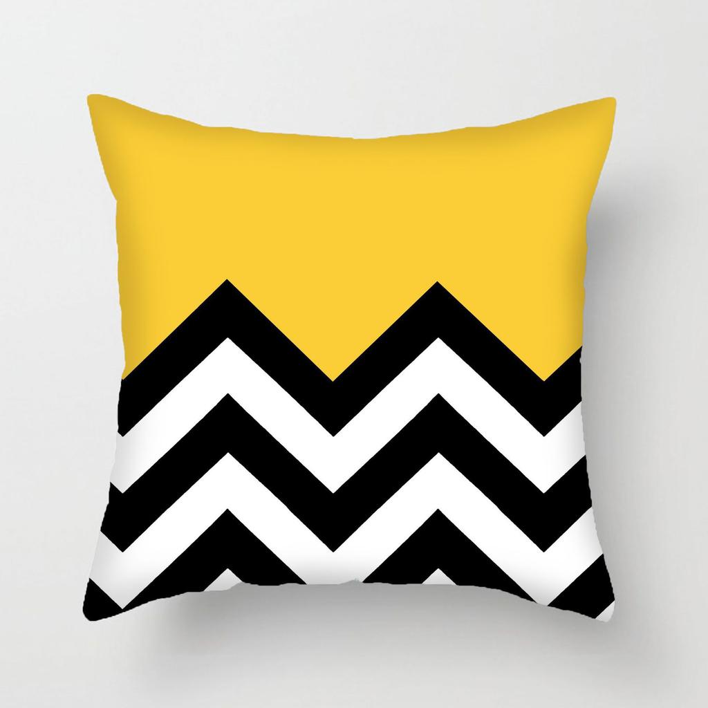 Modern Simple Yellow And Black Color Pillow Cover Geometric Abstract Pillow Cover Short Plush Car Pillow Cover