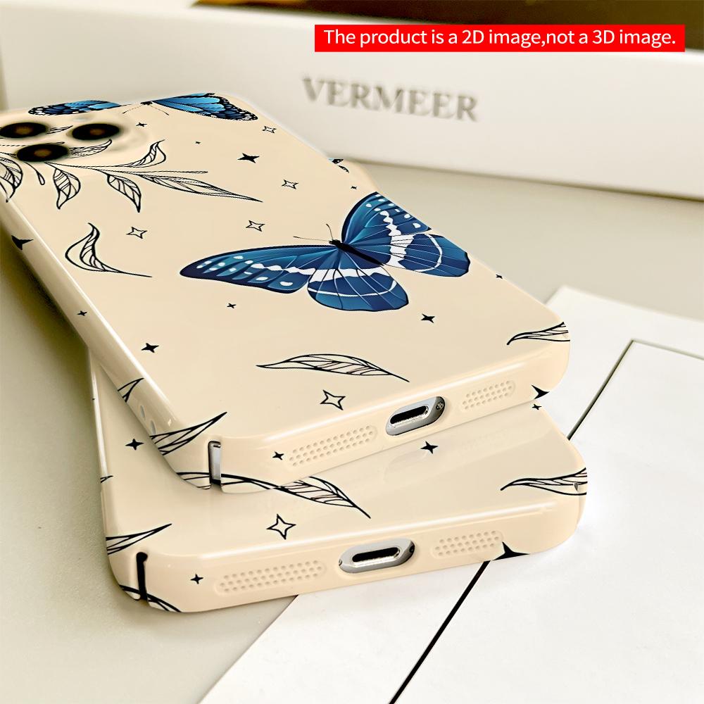 Blue Butterflies & Leaves Phone Case All Inclusive Film Hard Phone Case, Compatible with iPhone 18 Pro Max 17 16 15 14 13 12 11