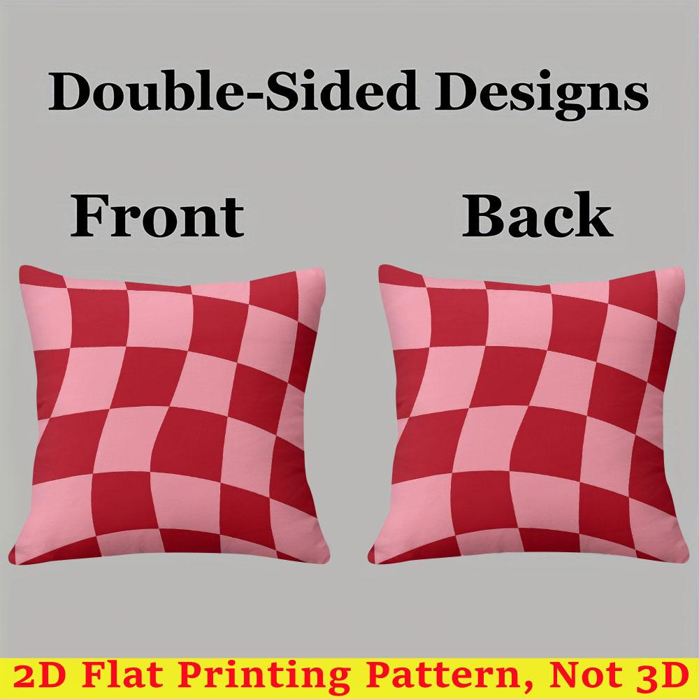 Pink Check Square Jacquard Pillow Cover for Sofa Office Waist Cushion Cover Home Decorative Pillowcase