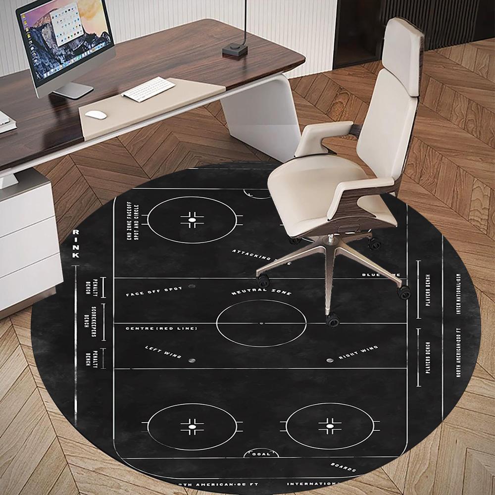 1pc Hockey Rink Pattern Office Round Rugs, Under Chair Round Rugs for Living Room, Bedroom, Bathroom Decoration Carpet 091873