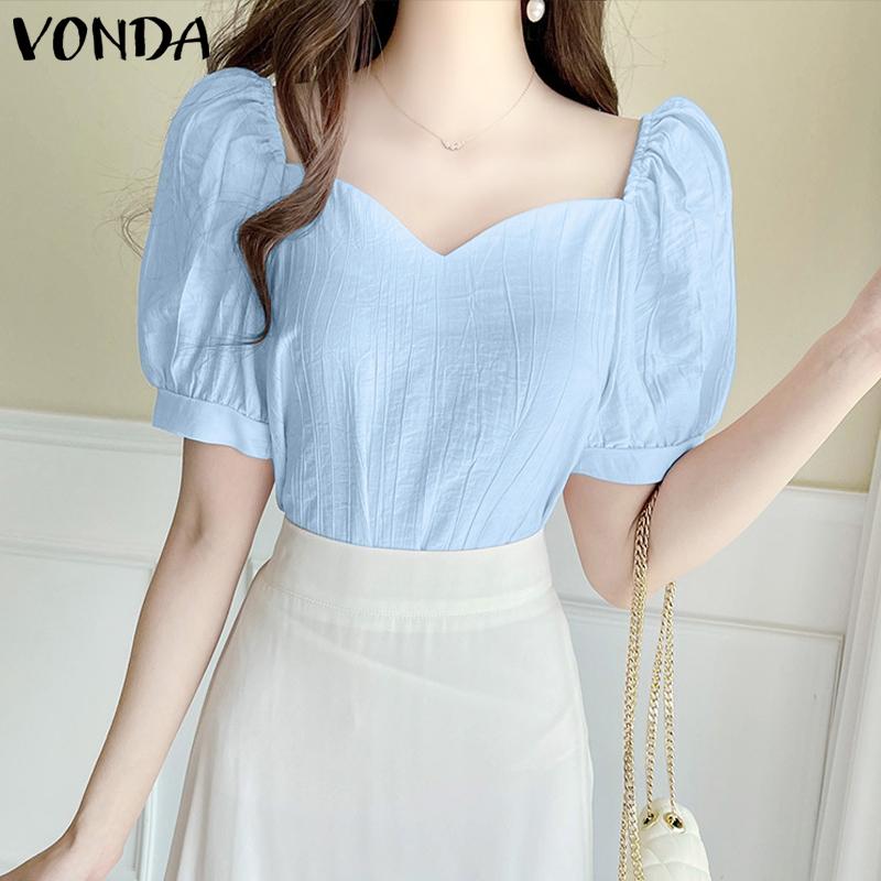 

Летние элегантные женские топы VONDA с ​​квадратным воротником и тонкими рукавами-фонариками