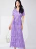Elegant French V-neck Pleated Tassel Dress - Short Sleeve & Tie Waist