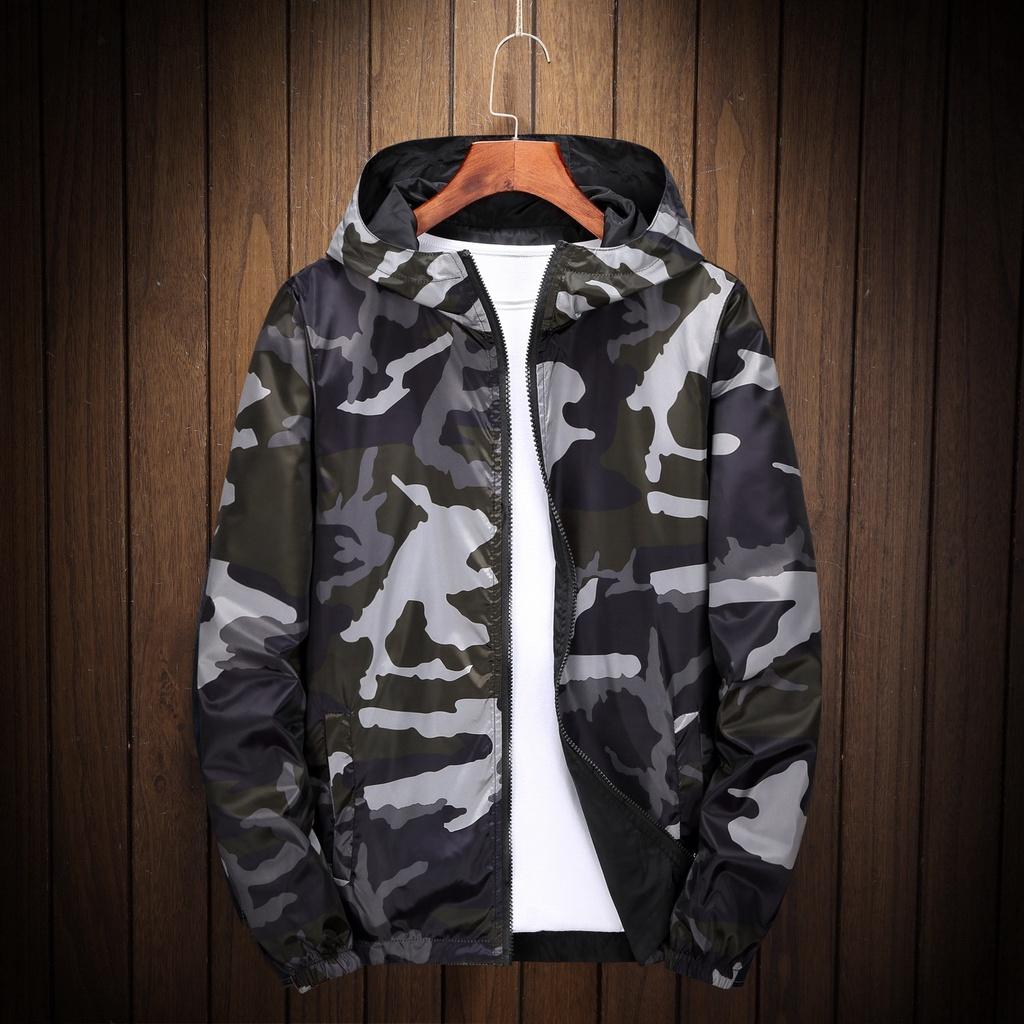 Premium Reversible Men Jacket Coats Male Casual Hooded Camouflage Windbreaker Outwear
