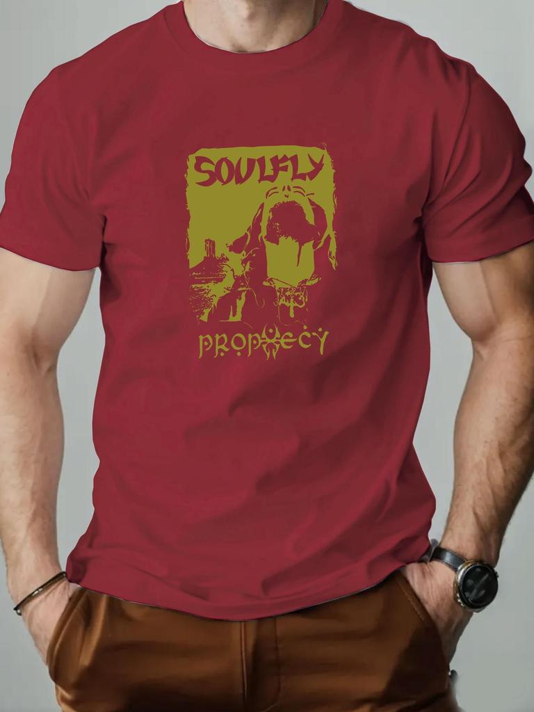 Mens Cotton Tshirt SOULFLY Summer Round Neck Shortsleeved Graphic Breathable Fashion Casual Tshirt