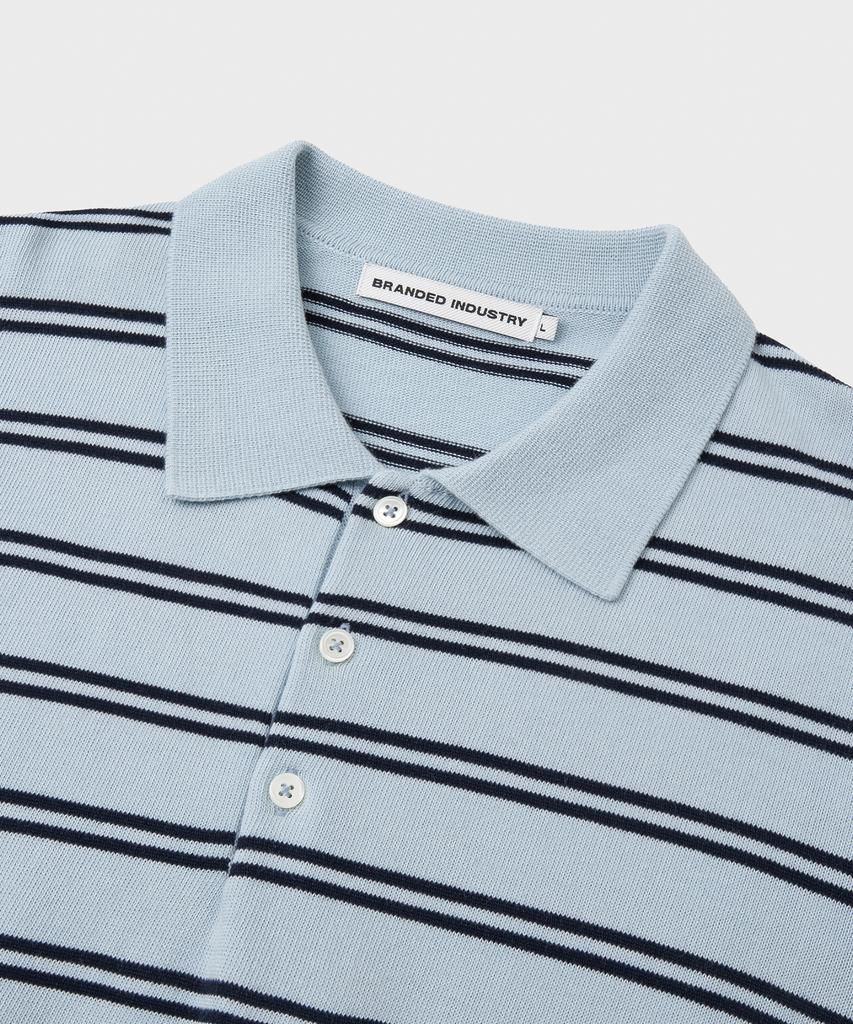 Beulaendideu Hard Twist Easy Polo Knit [Sky Blue Stripe]