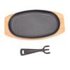 Oval Cast Iron Fajita Skillet Pan Set Small Sizzling Steak Plate with Wooden Base and Handle Sizzling Plate for
