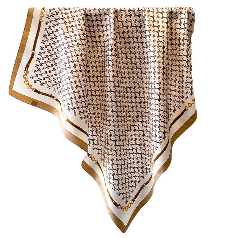 Striped Twill Silk Scarf: Large Square Shawl & Sunscreen Travel Headscarf - 90cm, Perfect for Spring & Autumn