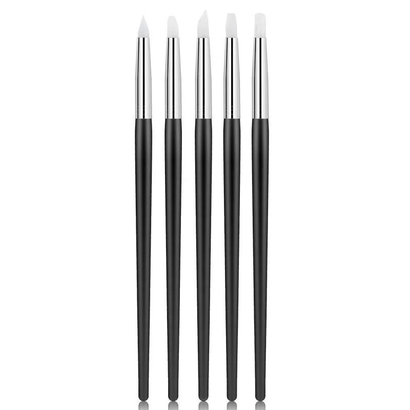 5Pcs/Set Silicone Nail Brush Carving Emboss Hollow Gel Shaping Pink Nail Art Pen DIY Dotting Manicure Tools Accessories