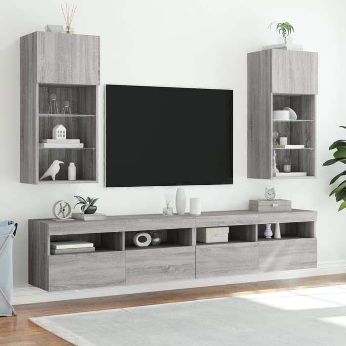 VidaXL Meuble TV avec Lumières LED, Armoire de Télévision Murale avec Rangement, Meuble Télé Suspendu Salon Salle de Séjour, 837053