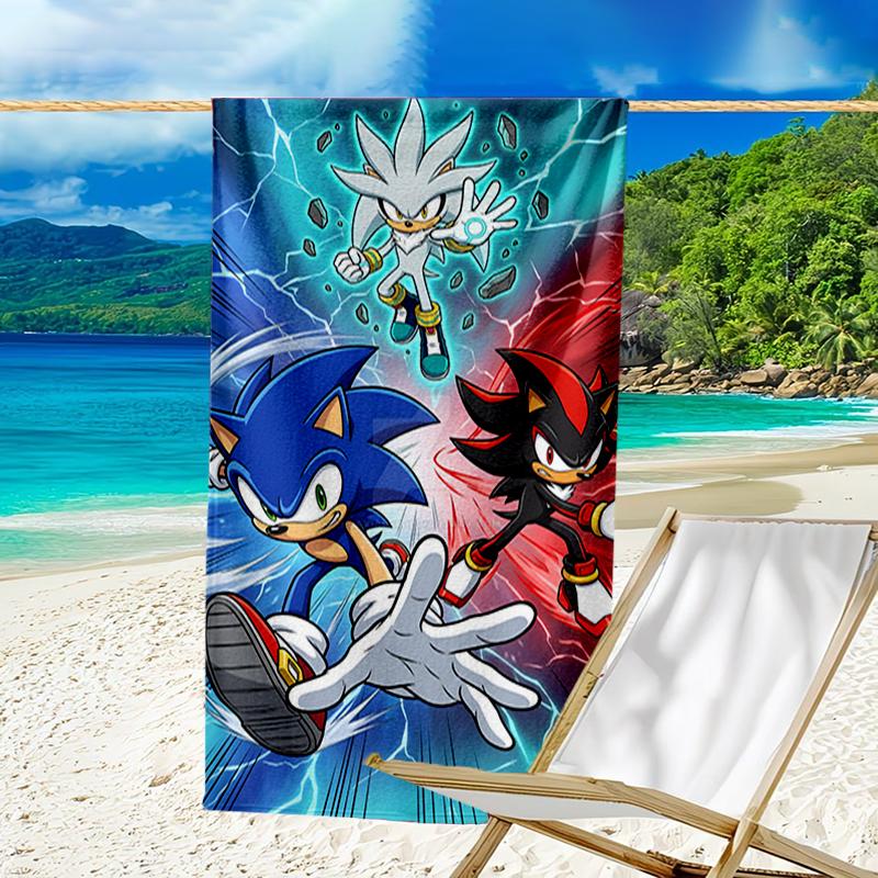 Ultra-Soft Beach Towel with Sonic Theme,Ideal for Pool - Camping, Diving - Perfect Travel Essential, Vibrant Beach Towel.