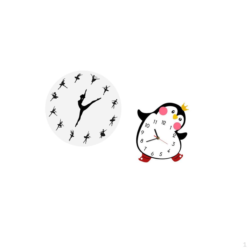 Ballet Dancing Girl Silent Clock Charming Decorative for Kitchen Office Home Cartoon Penguin Wooden