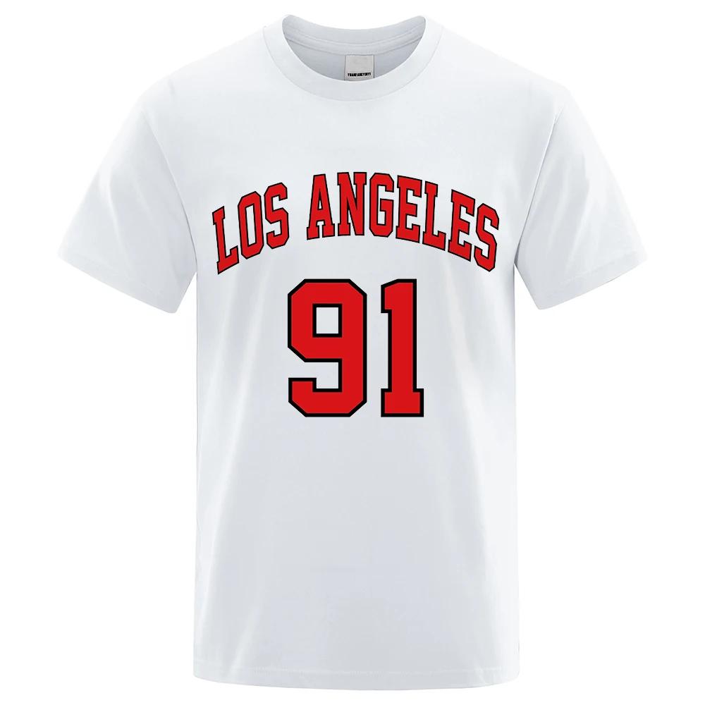 Los Angeles 91 Team Uniform Letter Printed USA City T-Shirts Unisex Summer Loose Short Sleeve Cotton Breathable Oversized T Shirt