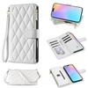 For iPhone 17 Case Rhombus Stitching Leather Wallet Phone Cover with Long/Short Strap