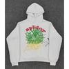 Felpa Sp5der Oversize Spessa in Pile con Stampa a Foglia Ragnatela Design Uomo Inverno Casual