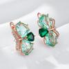 Unique Green Stone Drop Earrings For Women Fashion Rhombus Natural Zircon Accessories  Rose Gold Vintage Daily Jewelry