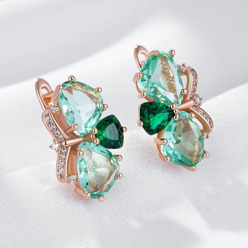 Unique Green Stone Drop Earrings For Women Fashion Rhombus Natural Zircon Accessories Rose Gold Vintage Daily Jewelry