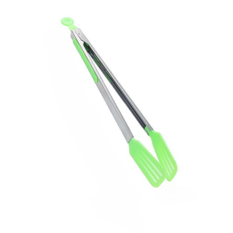 

Silicone BBQ Grilling Tongs - Non-Stick, Heat-Resistant Kitchen & Outdoor Cooking Tools for Salad, Bread, and Barbecud-Food-Safe зелений