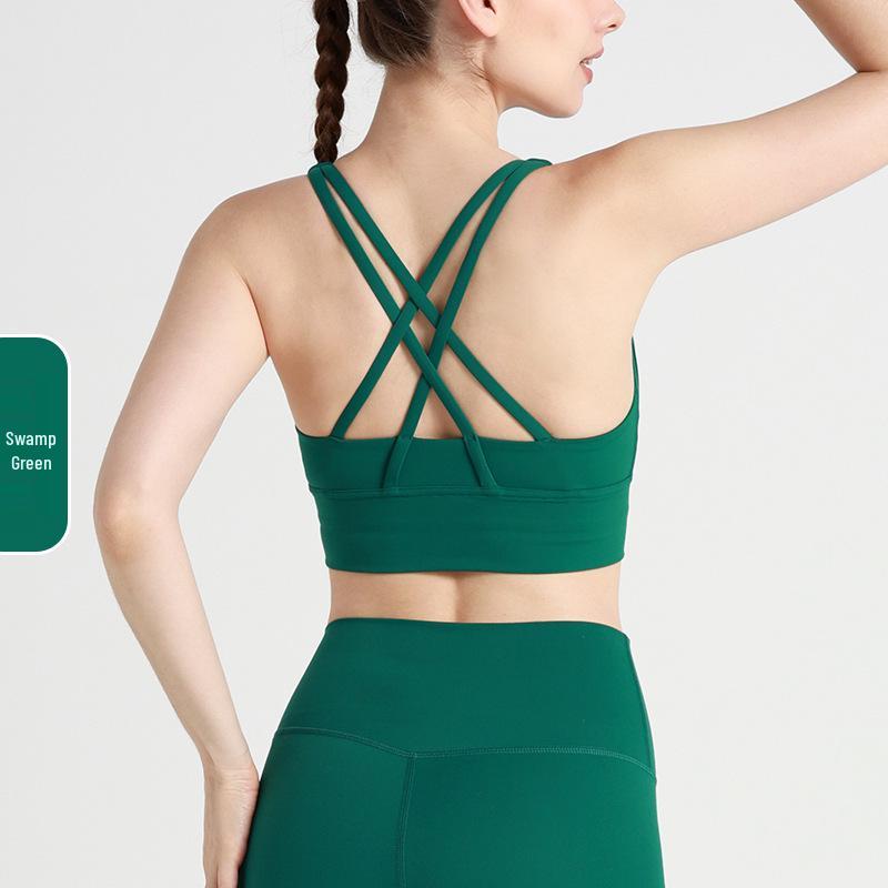 European & American Crisscross Back Sports Bra – Shockproof Running & Yoga Attire for Women