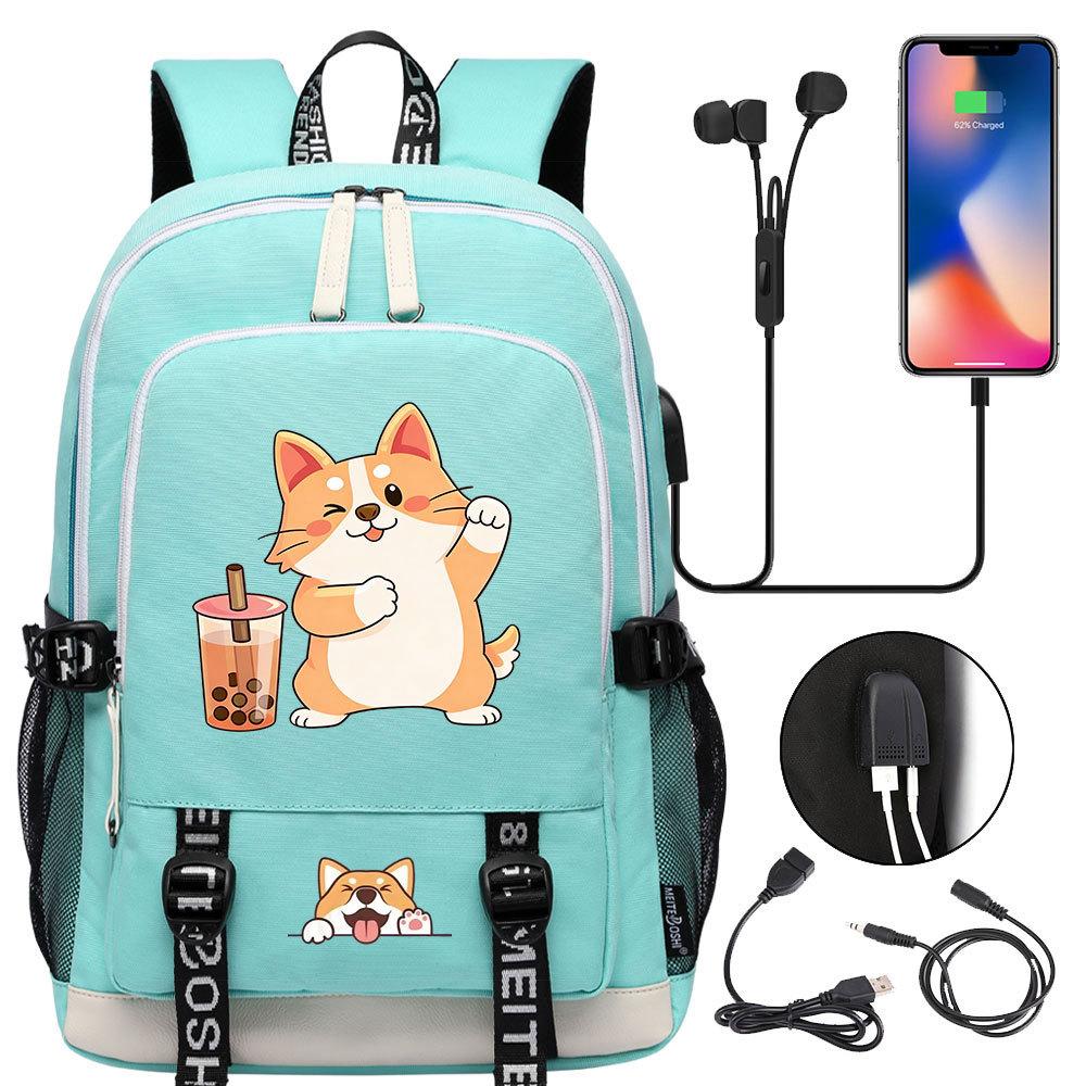 Zaino carino Shiba Inu per adolescenti ragazzi con USB, Borsa di grande capacità per il ritorno a scuola per studenti, Viaggi quotidiani