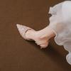 Autumn and summer new French pointed pink rhinestone sequins stiletto light mouth sandals high heels fashion shoes