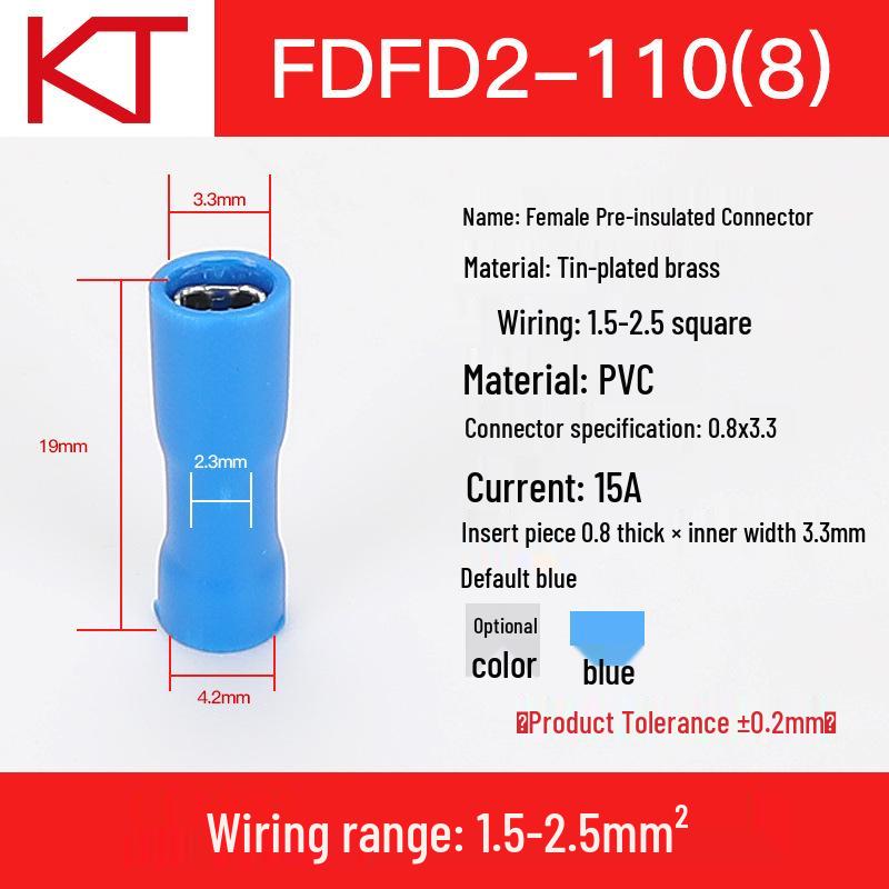 KT Keshitong FDFD2-110-187-250 Fully Insulated Female Crimp Connector Terminals (1000 Pcs)