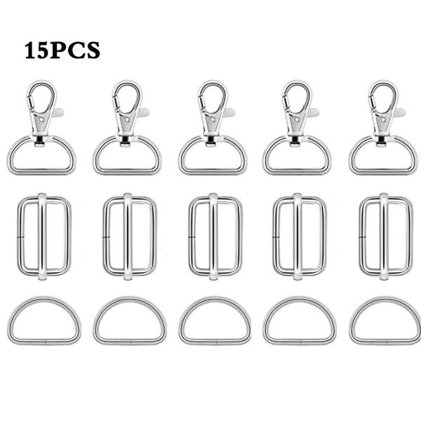 

18/15PCS Purse Hardware Buckles Sets Bag Making Assortment Kit Includes Swivel D Ring Hooks Clasps Slide Buckles Snap Button