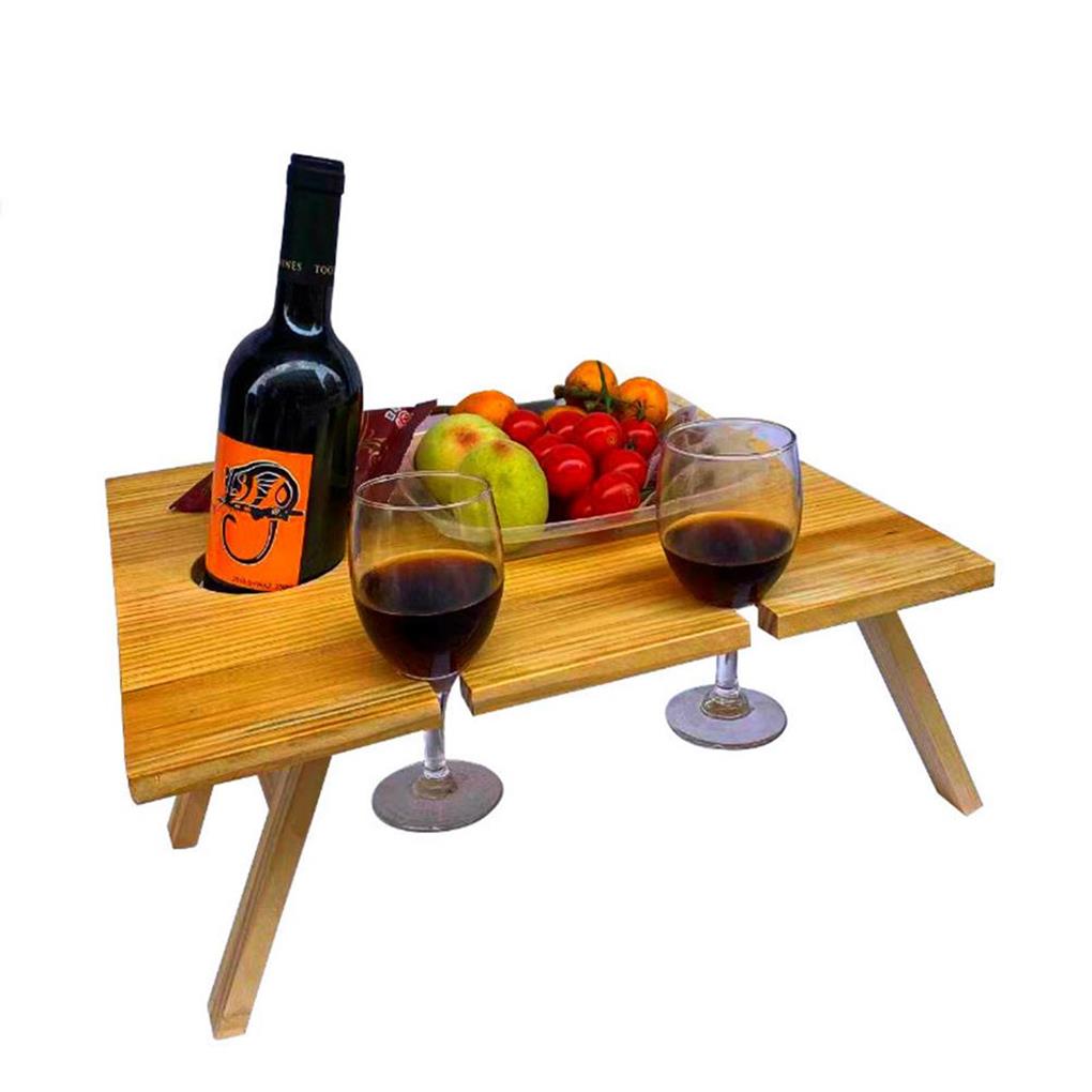 Picnic Wine Foldable Table Portable Solid Color 5 Slot Outside Camping Hiking Barbecue Desk Furniture Accessories