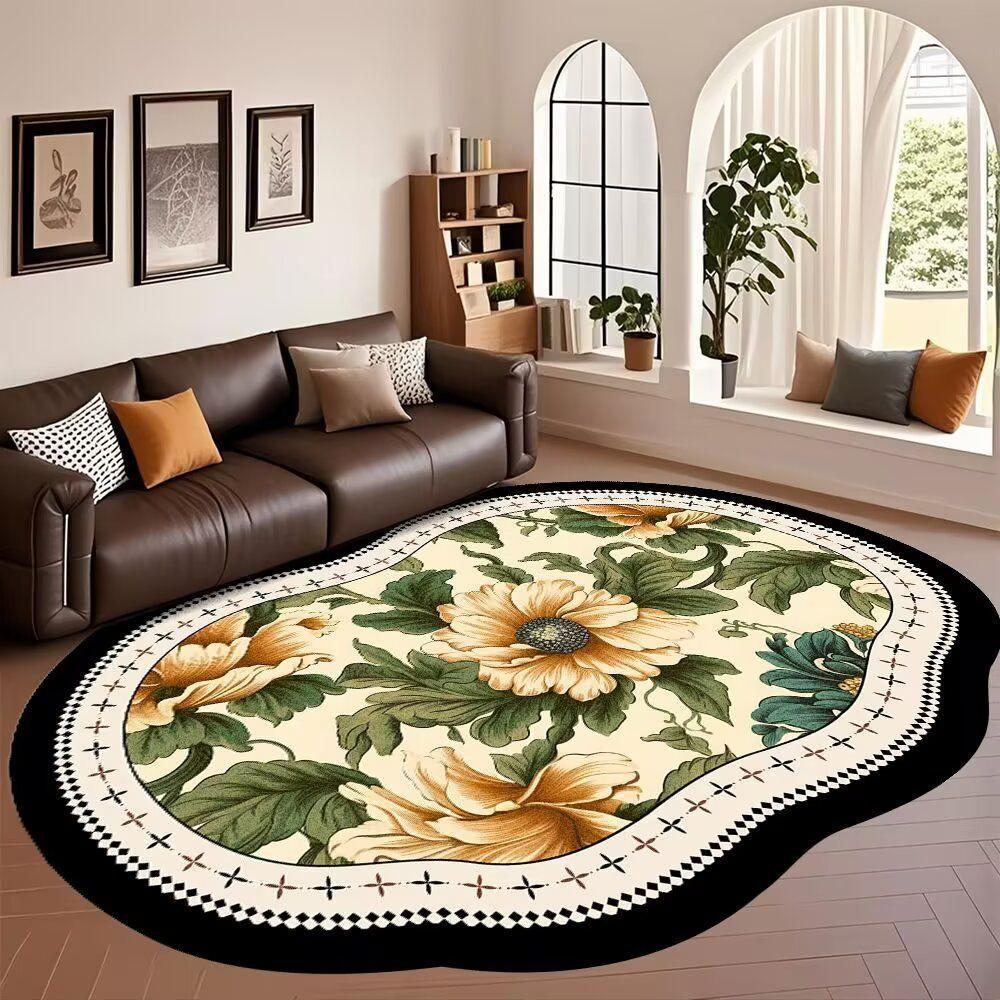 

Овальный ковер с цветочным рисунком, Роскошный и мягкий ковер неправильной формы, Европейский винтажный ковер, Подходит для гостиной, спальни, столовой, кухни, прихожей 80*120CM