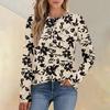 Mote Dame Langermet Rund Hals Casual Plissert Retro Blomstret Løs Topp