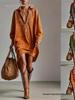 New European & American Faux Suede Long-Sleeve Embroidered Shirt Dress - Casual & Loose Fit