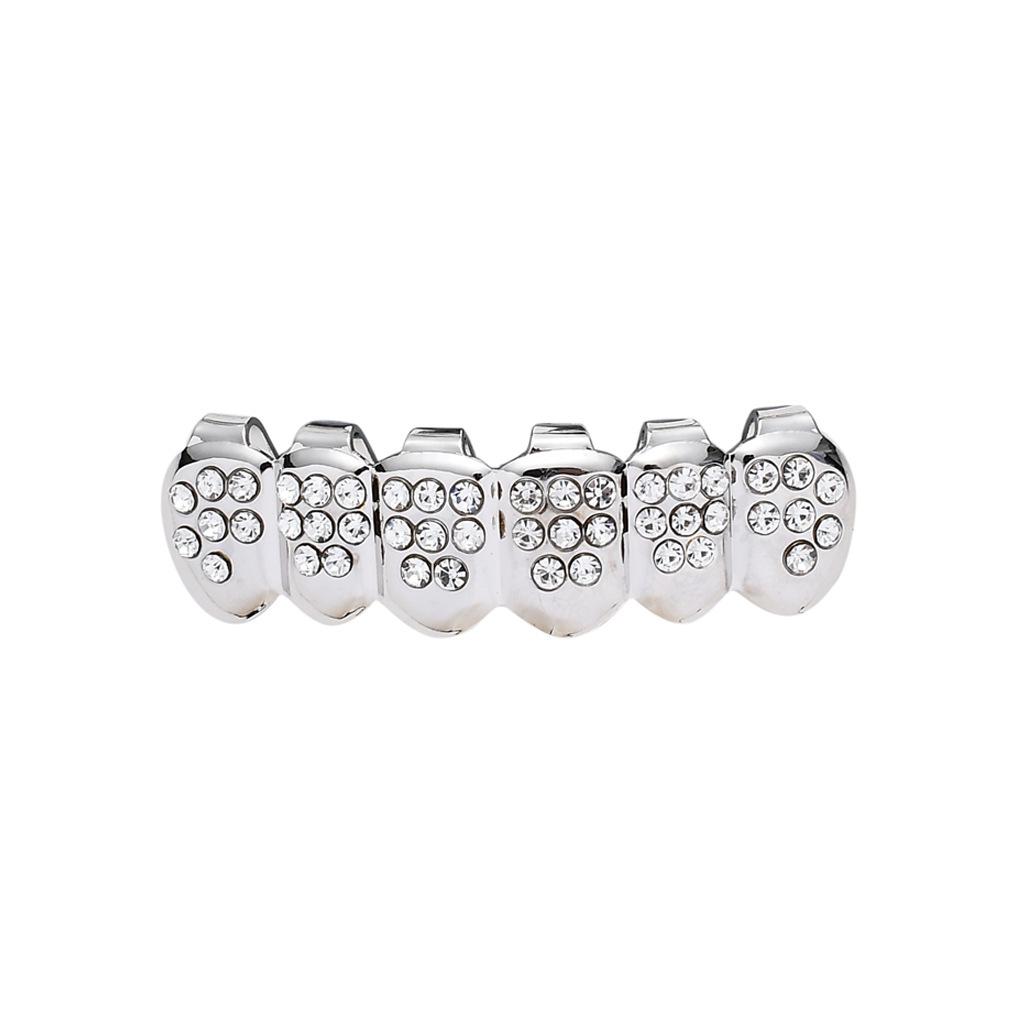 European Hip Hop Gold Teeth Grillz with Diamond Accents