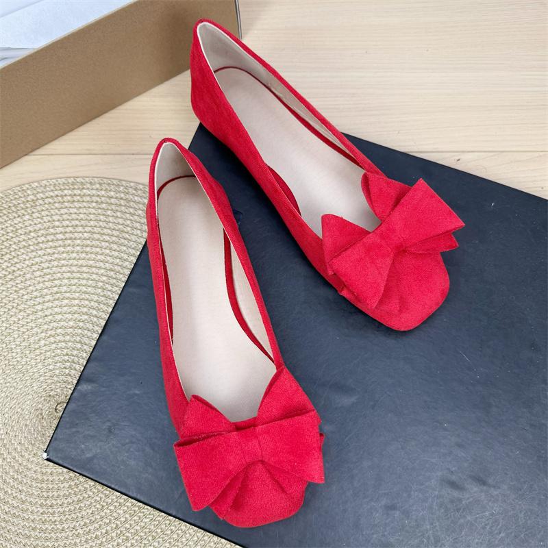Fashion Flat Shoes for Women 2025 Spring and Autumn New Shallow Bow Square Toe Work Shoes Flat Large Size Women's Shoes Loafers
