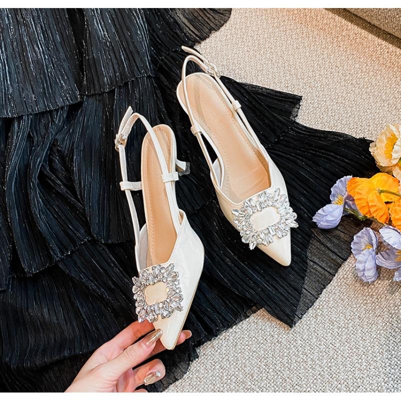 Sandalias Francesas de Moda para Mujer Verano 2025 Diamante Puntera Puntiaguda Tacones Altos Delgados Zapatos de Señora Talla Grande Sandalias de Mujer 41 42 43