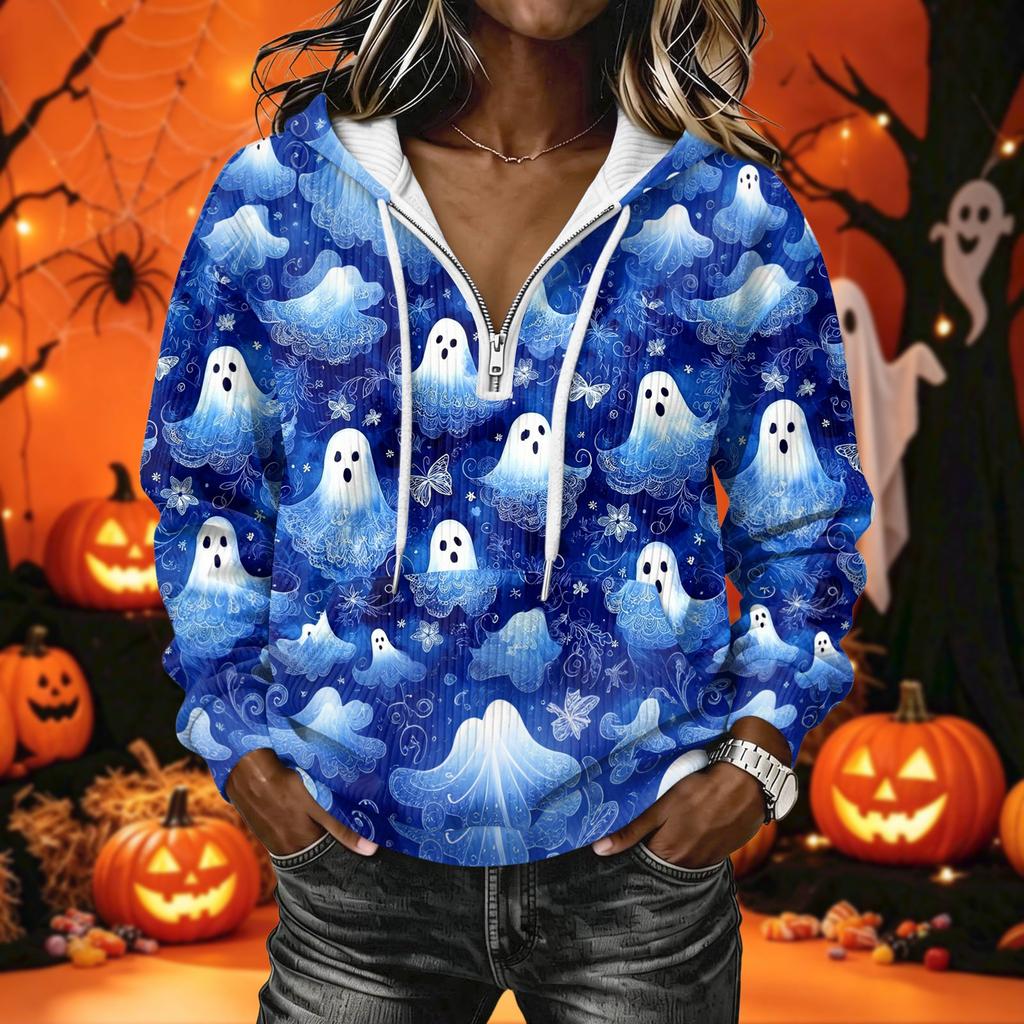 Women's Halloween Print Pullover Hoodie Long Sleeve with